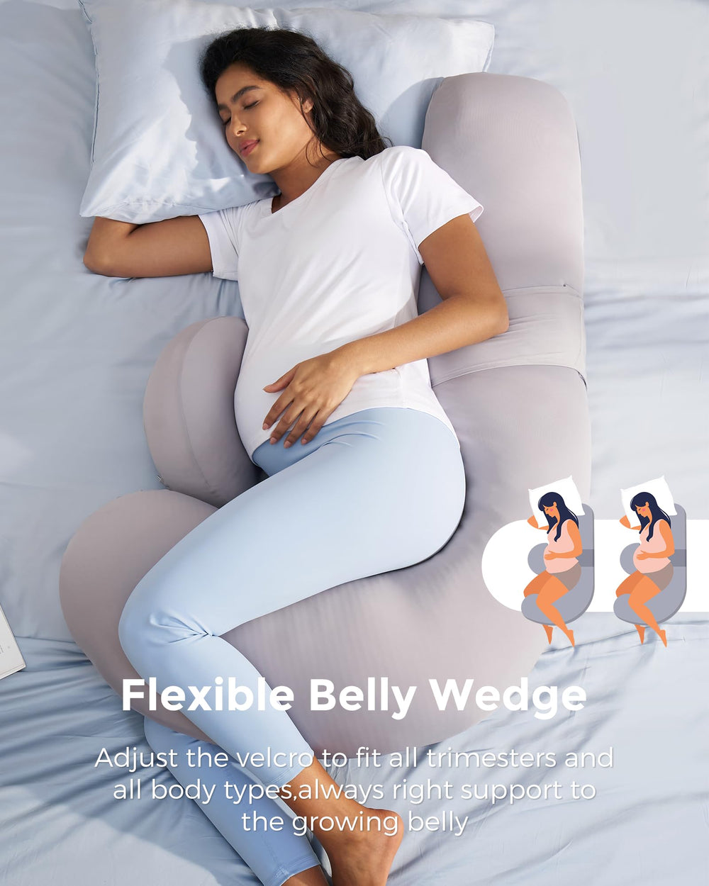 Momcozy velvet-cover light-grey pillow offers soft-touch comfort.