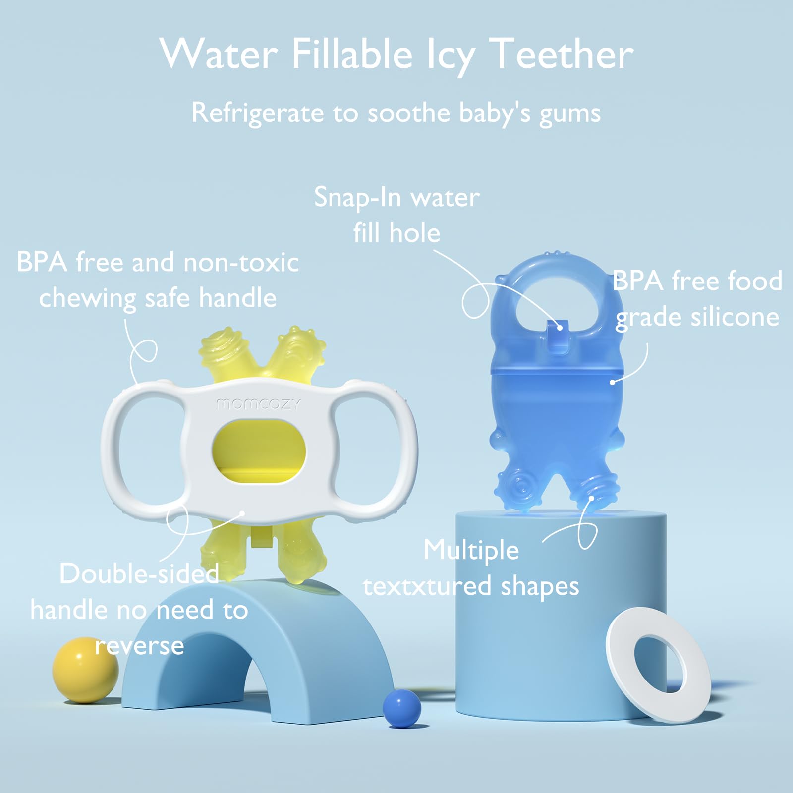 Momcozy water-fillable teether fridge-chilled for cooling relief