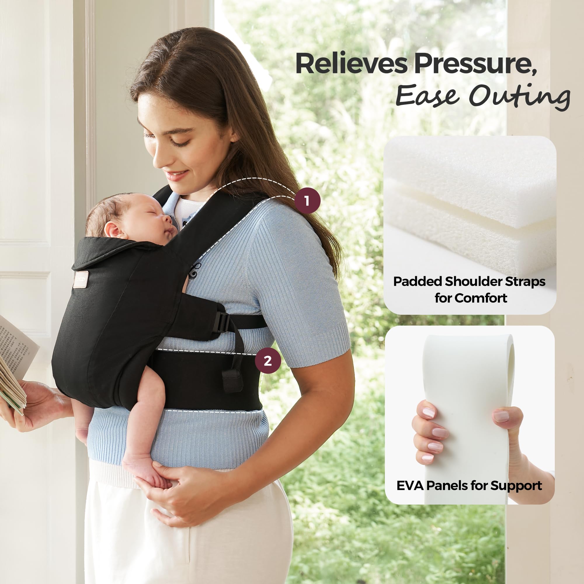 Momcozy WeeSnug cozy cradle in breathable cotton keeps baby content on outings