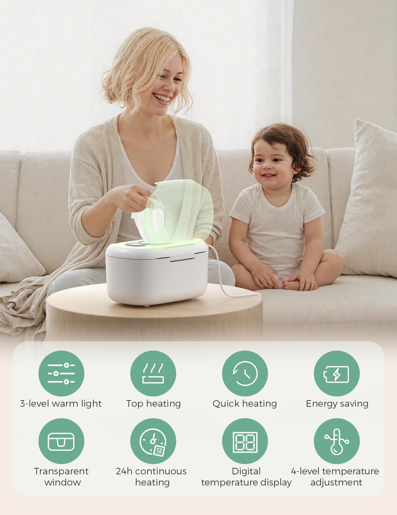 Momcozy wipe warmer even heating technology ensures consistent warmth