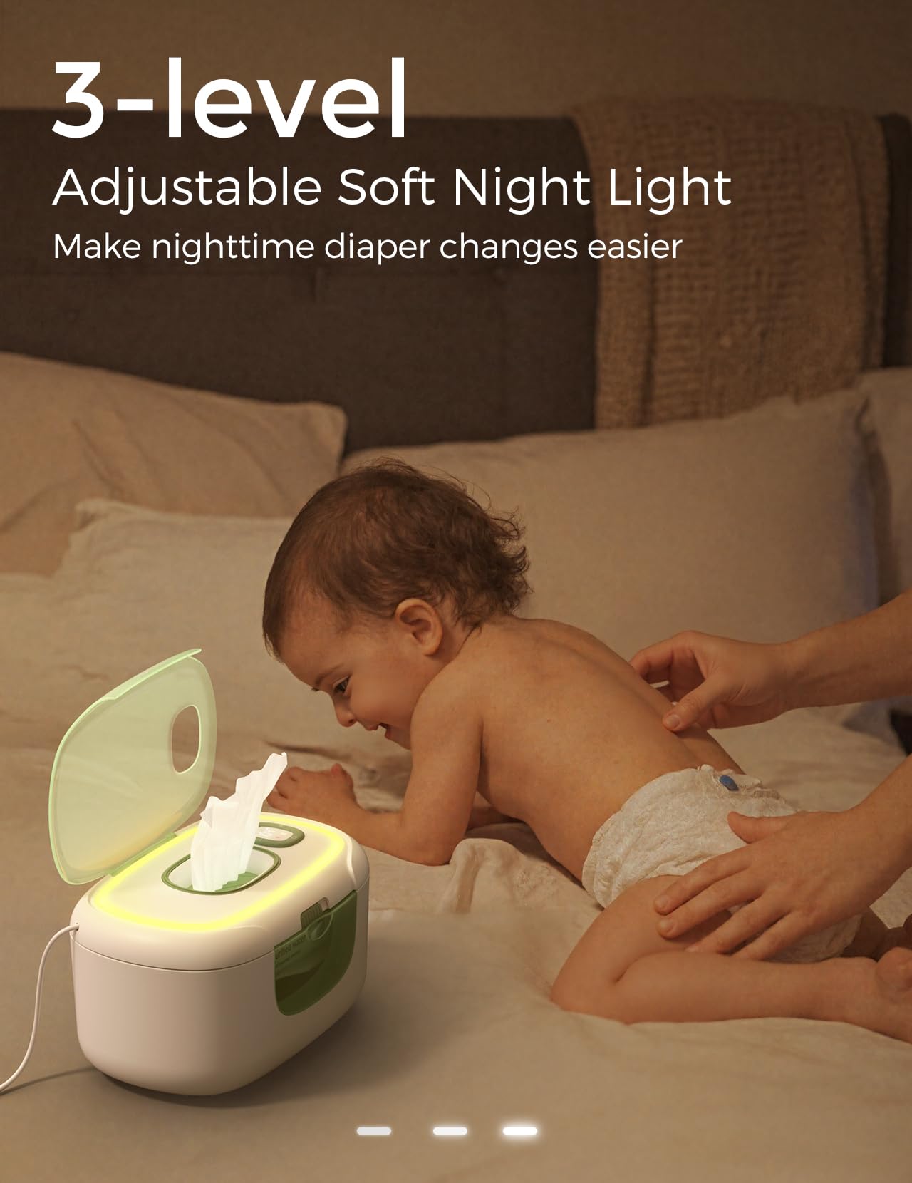 Momcozy wipe warmer nightlight level three provides gentle guidance at night