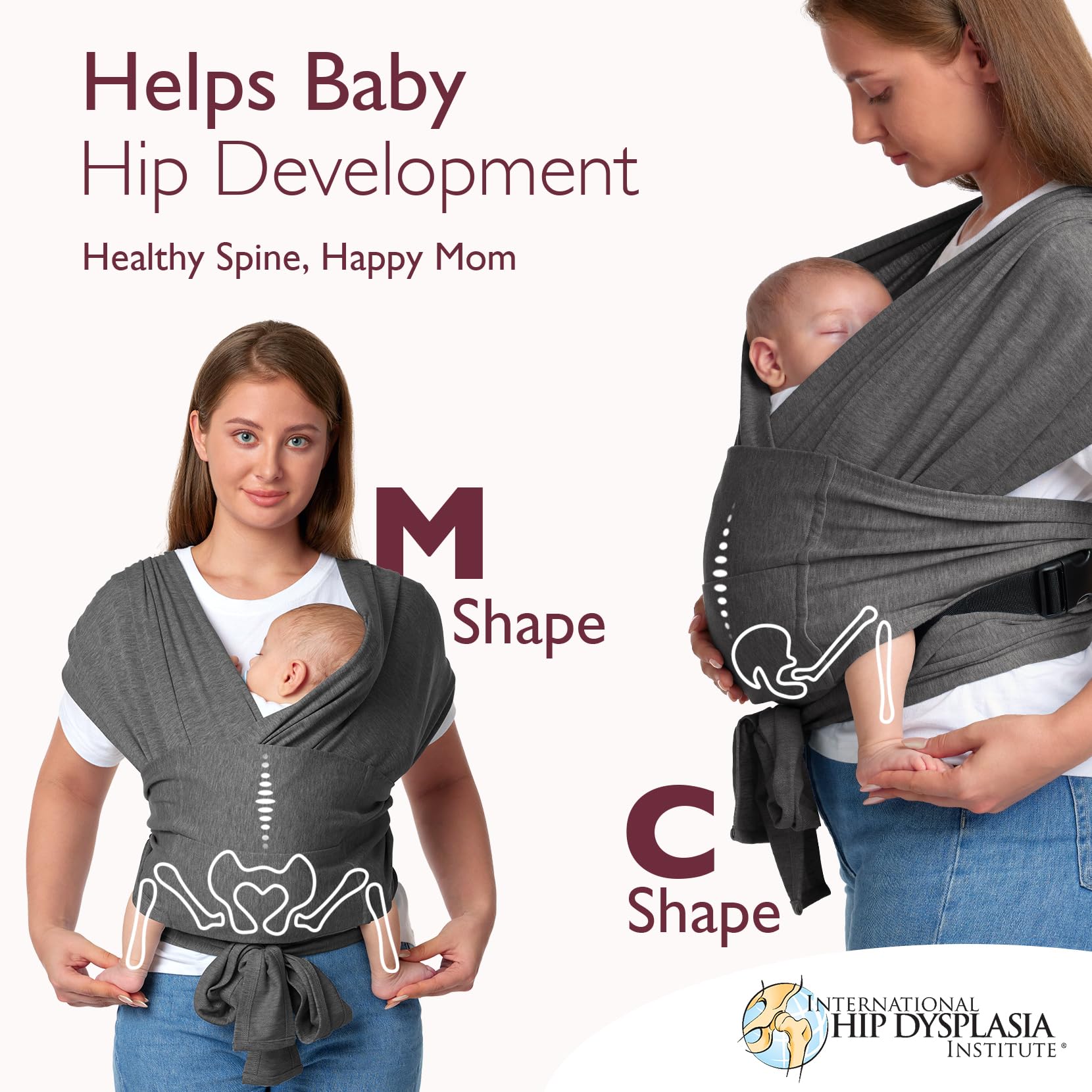 Momcozy wrap demonstrates a sleepy baby snuggle in a soft wrap for comfort.