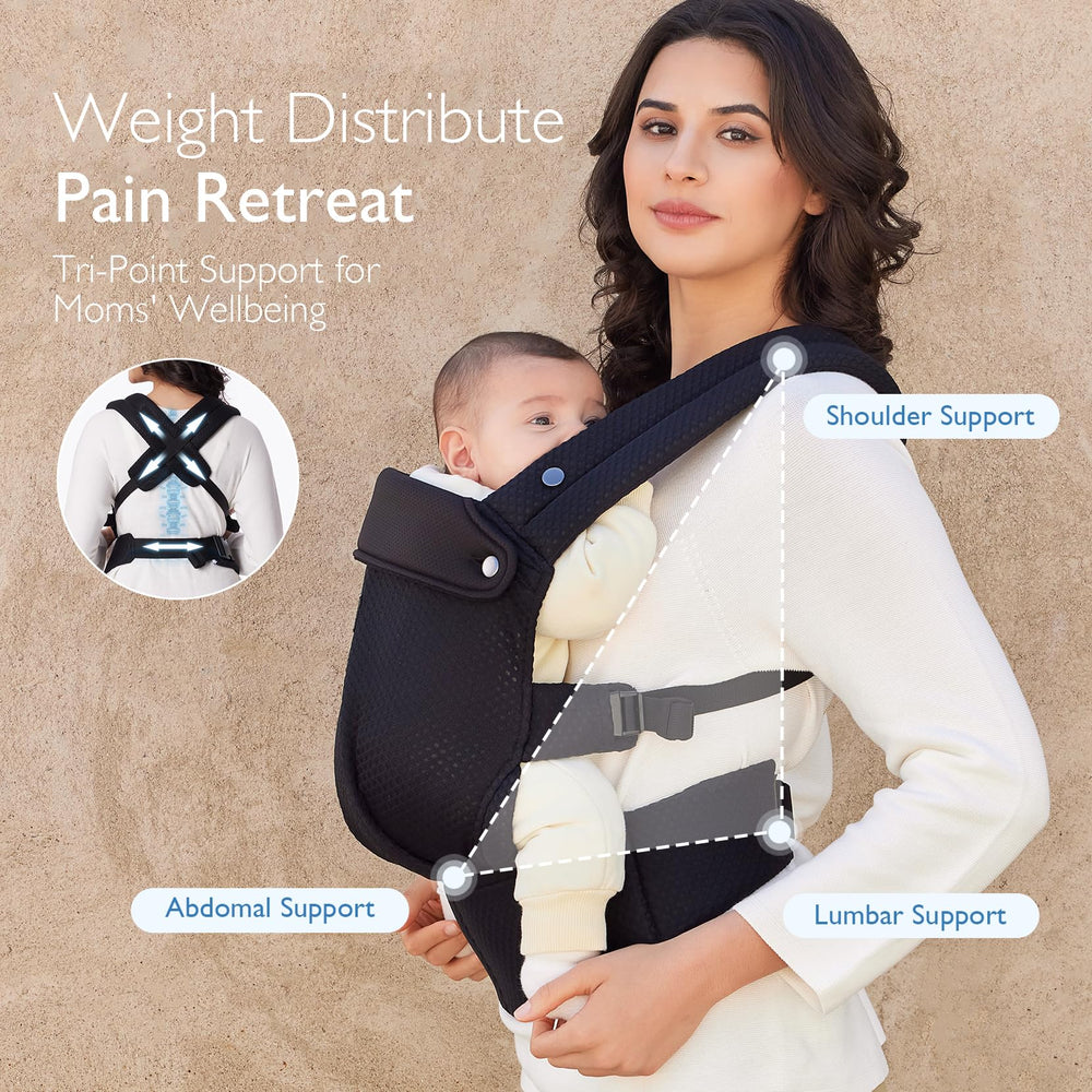 Momcozy X-shaped back design distributes weight for comfortable wear.