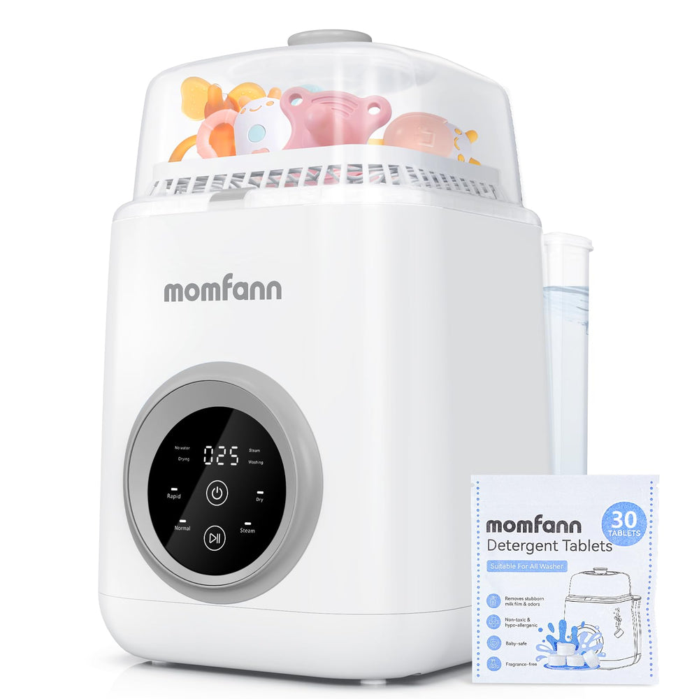 MOMFANN 19 Min Bottle Washer front view shows compact grey unit for space-saving cleaning