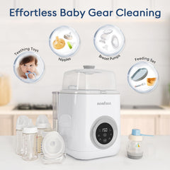 MOMFANN 19 Min Bottle Washer stacked bottles illustrate simultaneous cleaning of multiple shapes