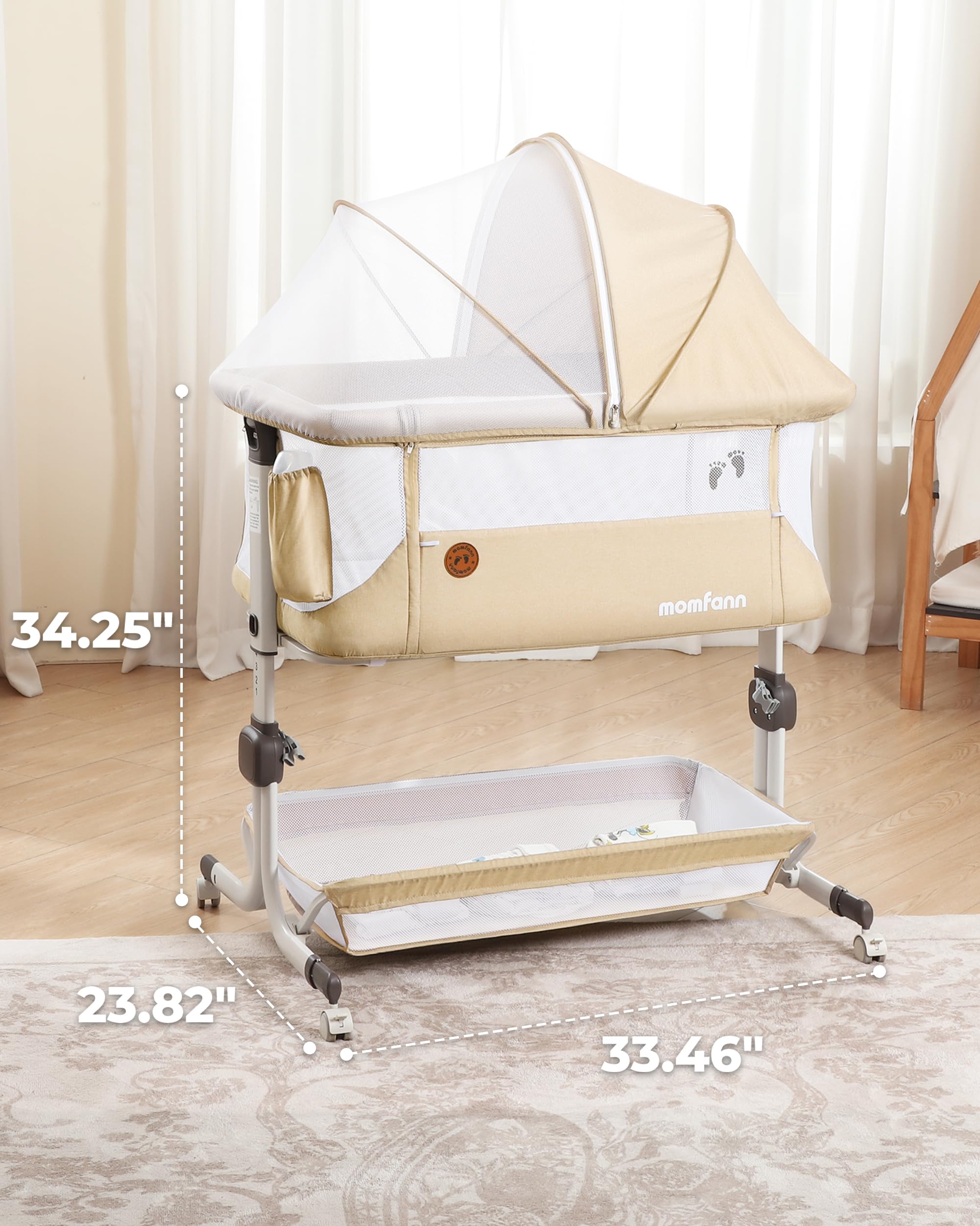 MOMFANN baby bassinet bedside sleeper bug net included provides insect protection