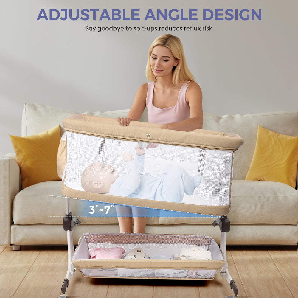MOMFANN baby bassinet bedside sleeper fold travel compact design for easy packing and trips