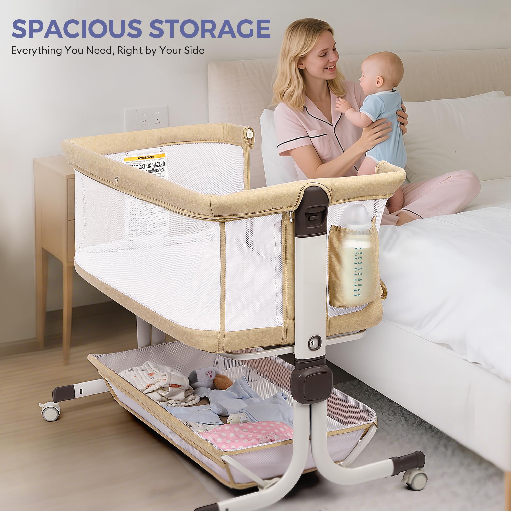 MOMFANN baby bassinet bedside sleeper wheels lock ensure stable placement on any night