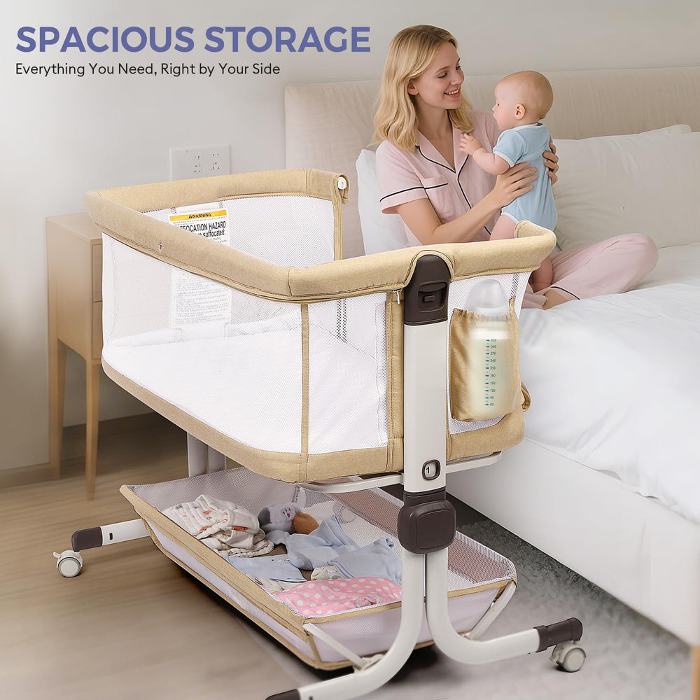 MOMFANN baby bassinet bedside sleeper wheels lock ensure stable placement on any night