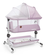 MOMFANN Baby Bassinet bedside-sleeper shows near-bed convenience for newborn care.