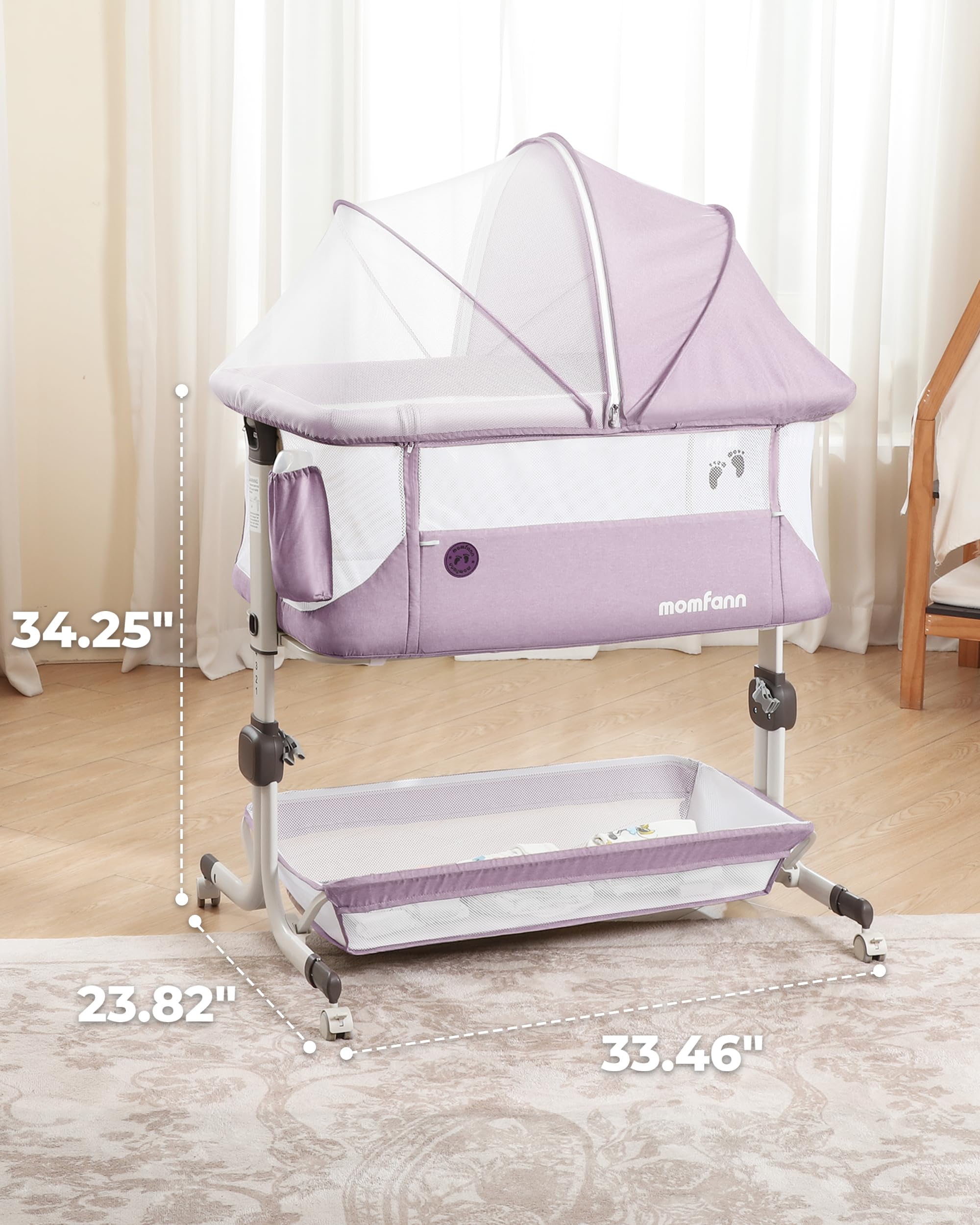 MOMFANN Bassinet in-room fit supports close sleep setup with baby.