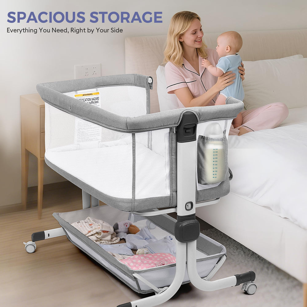 MOMFANN bassinet quick-fold design simplifies setup and packing
