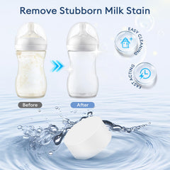 MOMFANN bottle-accessories-cleaning-tablet demonstrates versatile cleaning for pump parts and nipples.
