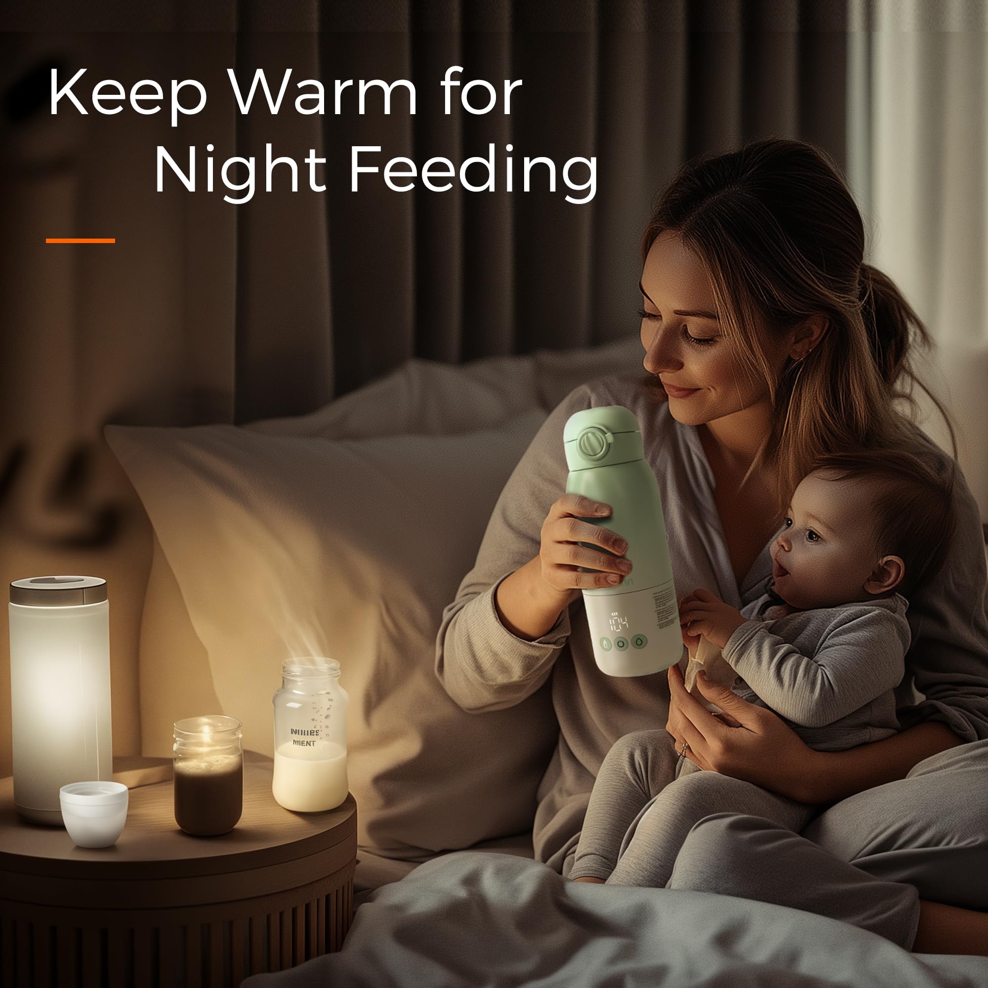 MOMFANN warmer 12-ounce capacity supports larger bottles during trips.