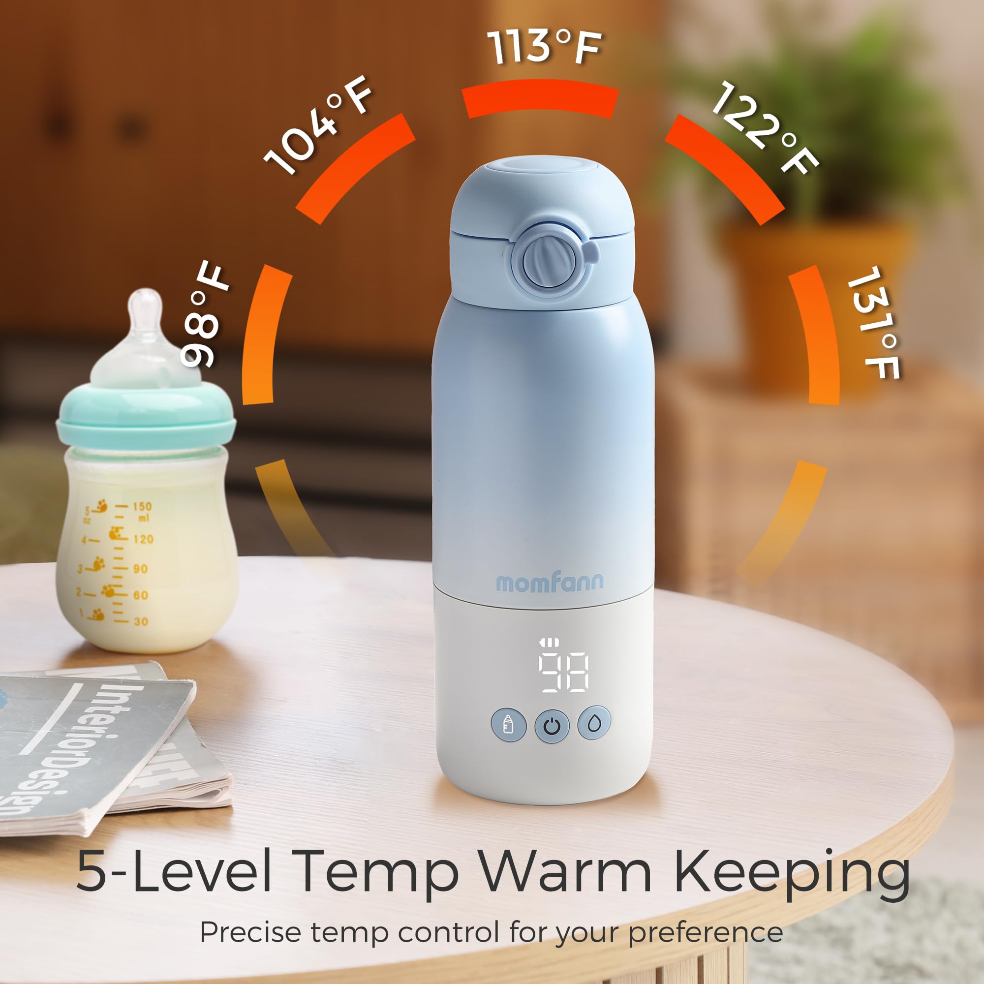 MOMFANN bottle warmer with 12 oz capacity and measurement markings.