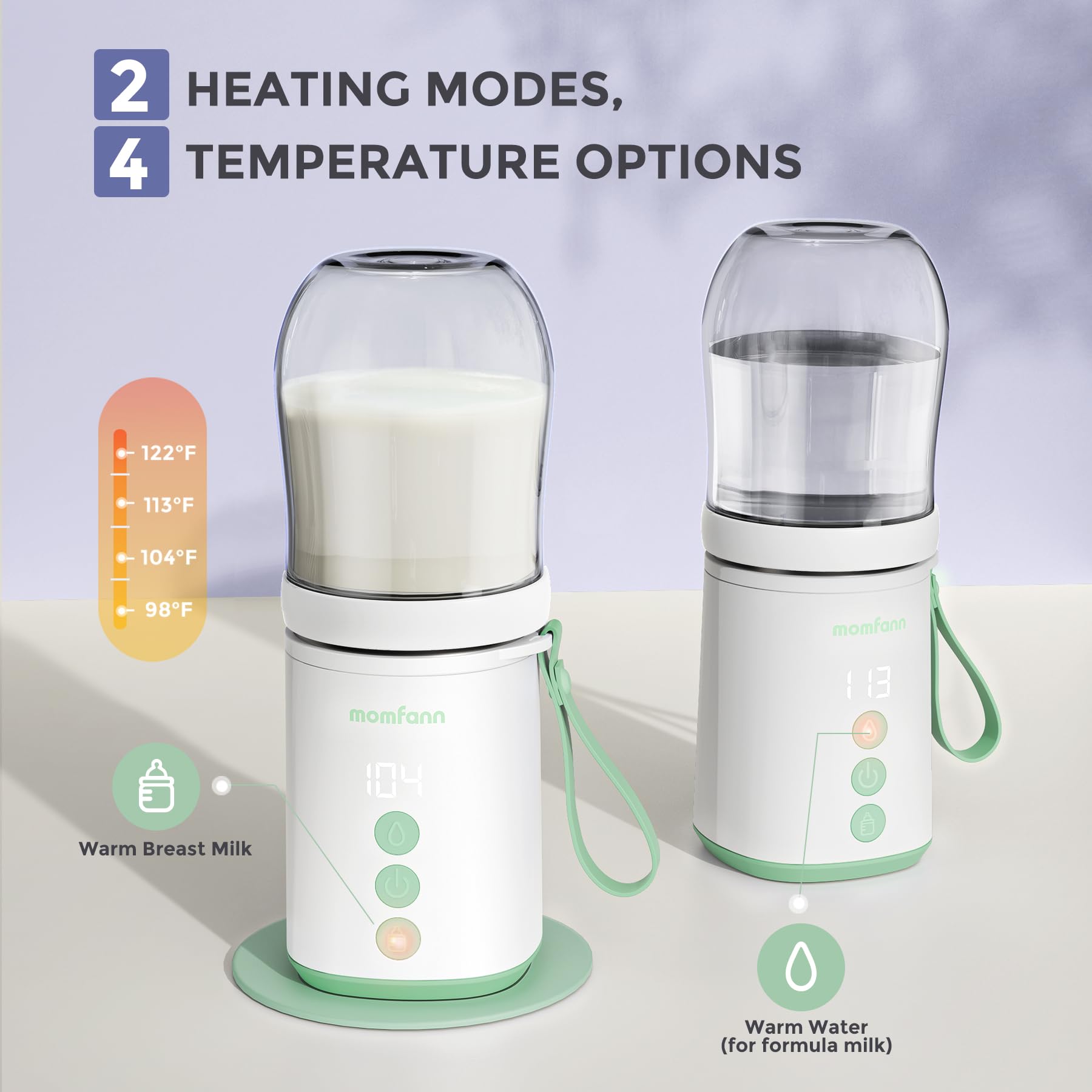 MOMFANN bottle warmer compatibility with Philips Avent and Chicco bottles without adapters.
