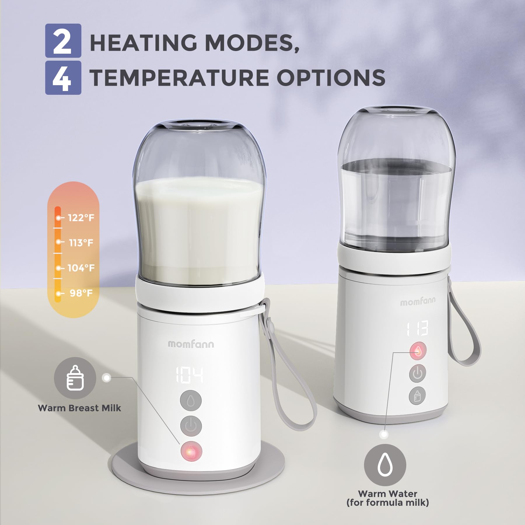 MOMFANN bottle warmer side profile highlighting compact shape for strollers