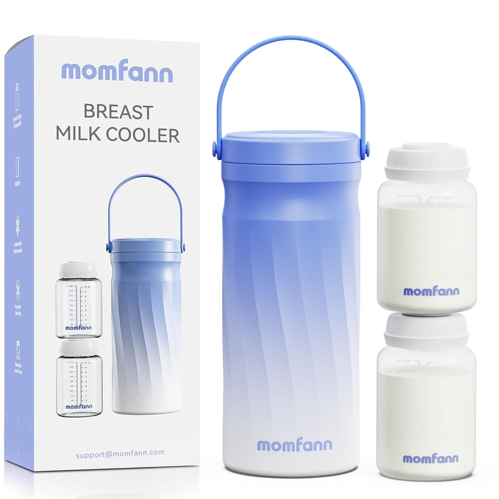 MOMFANN breast milk cooler with 360° cooling for all-day outdoor freshness.