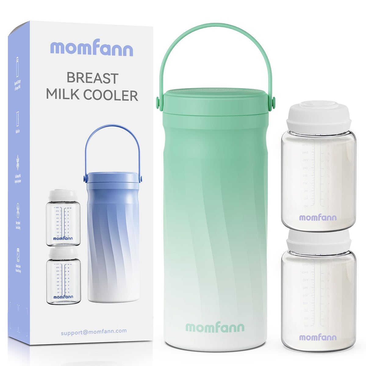 MOMFANN breast milk cooler with closed lid for safe on-the-go storage.
