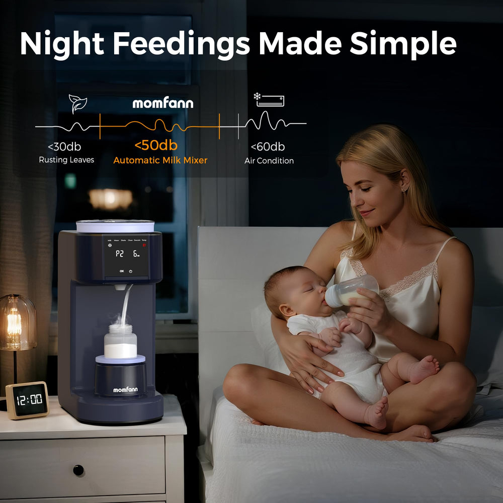 MOMFANN fast formula dispensing close-up showing precise powder-water control.