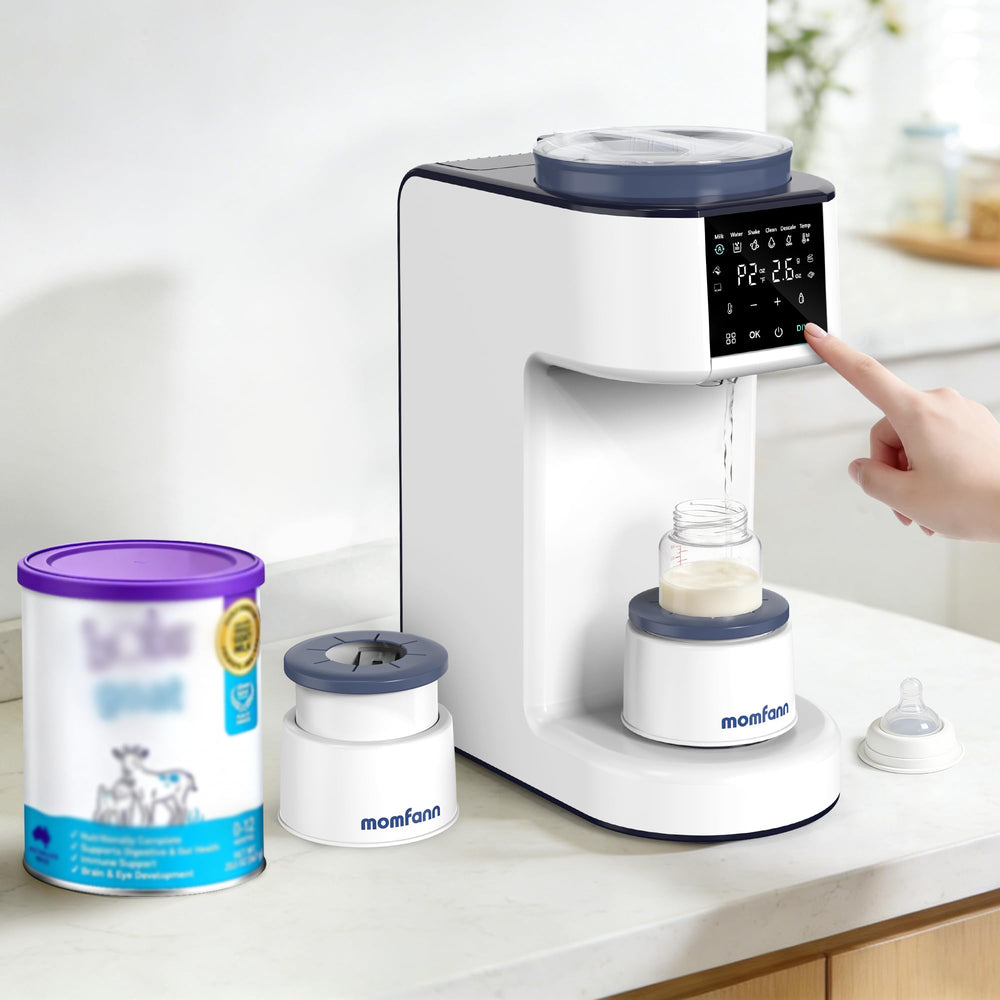 Momfann Formula Maker Pro front view highlighting compact design for bedside use during night feeds.