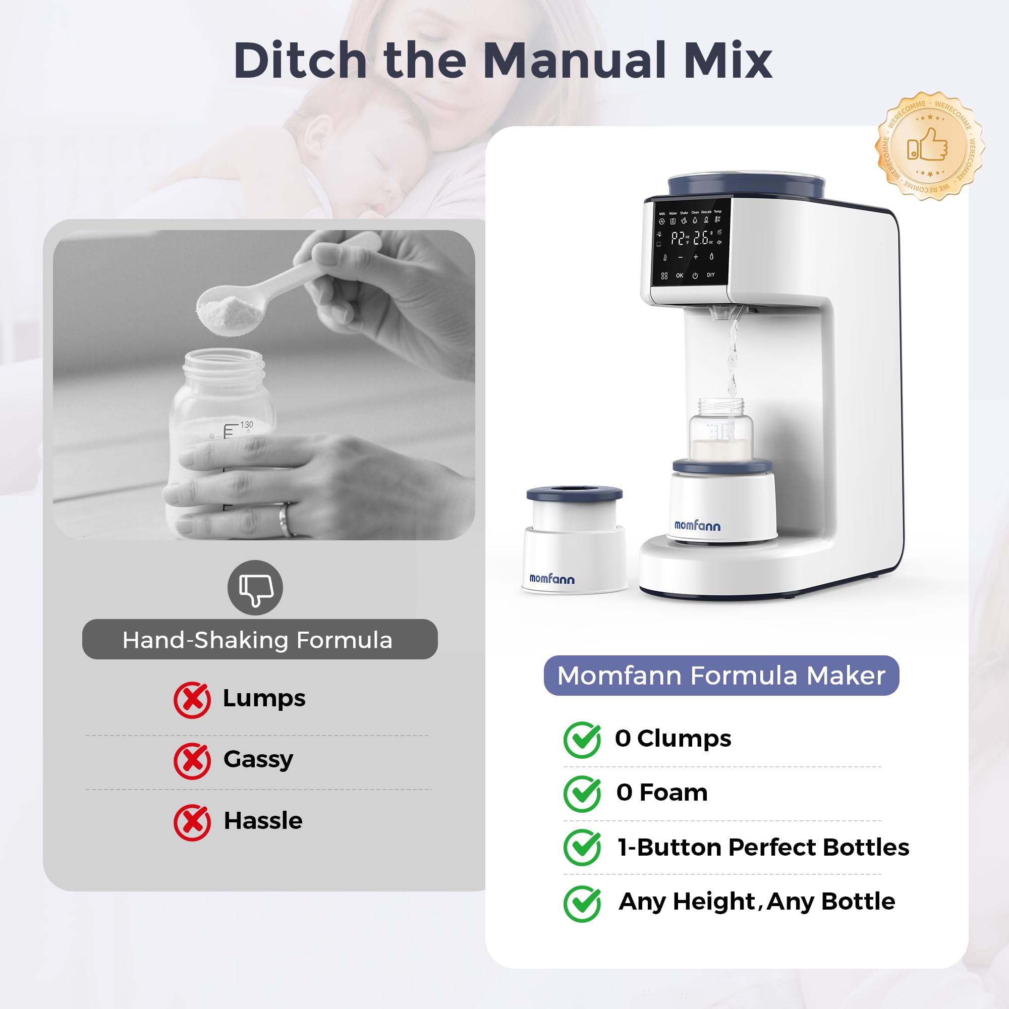 Momfann Formula Maker Pro one-touch operation for effortless feeding routines.