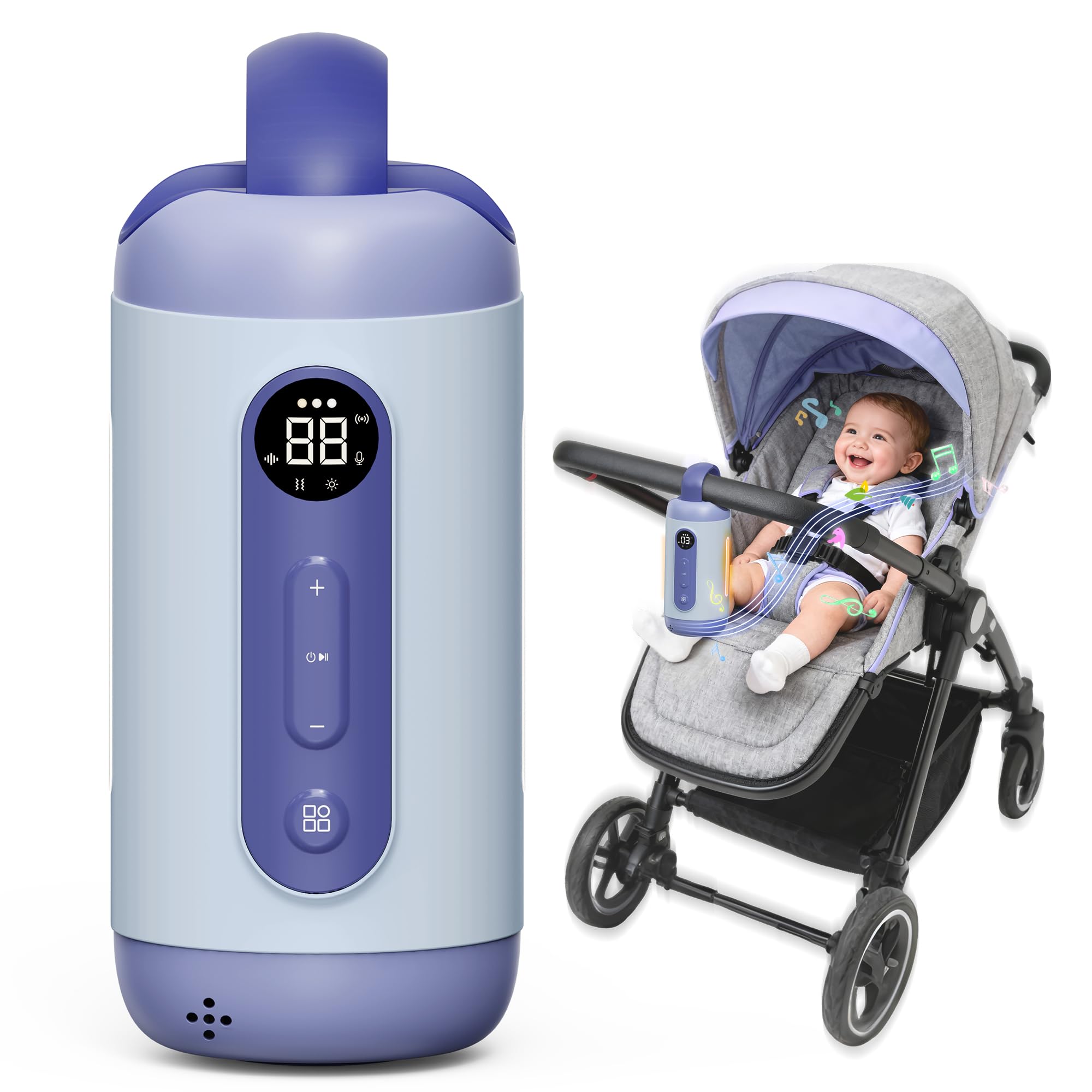 MOMFANN rechargeable hands-free rocker attached to a stroller for on the go soothing