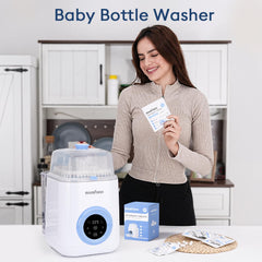 MOMFANN tablet-dissolving-in-washer shows easy, effective bottle cleaning.