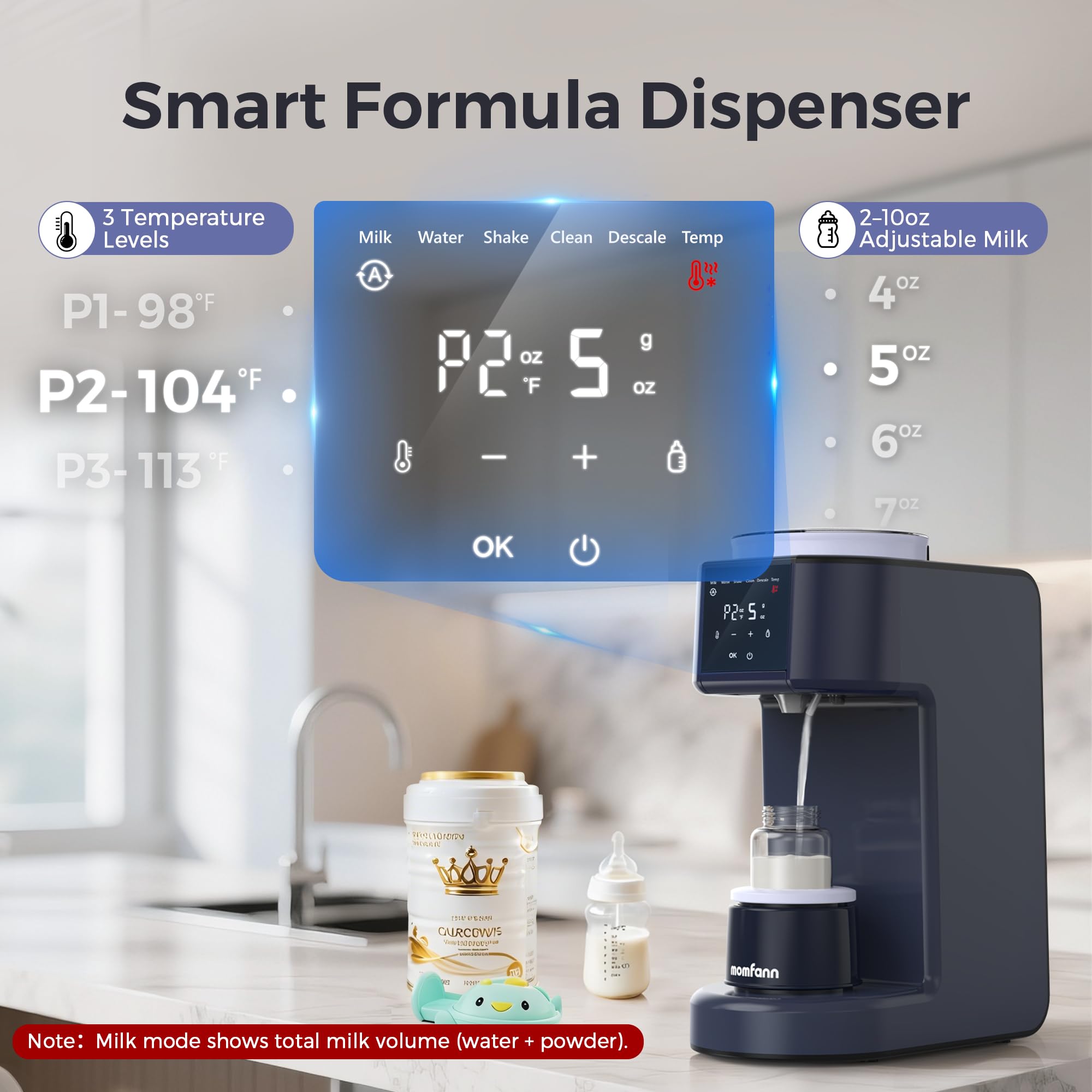MOMFANN three temperature settings display baby comfort options.