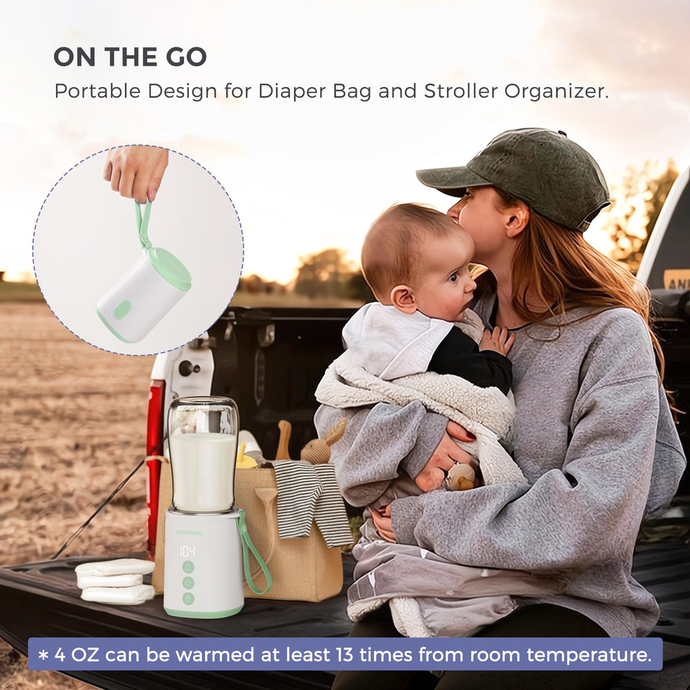 MOMFANN travel bottle warmer ready for backpacks and stroller use during busy days.