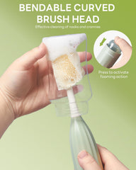 Momfree bottle brush head cleans bottles and pumps with gentle silicone bristles