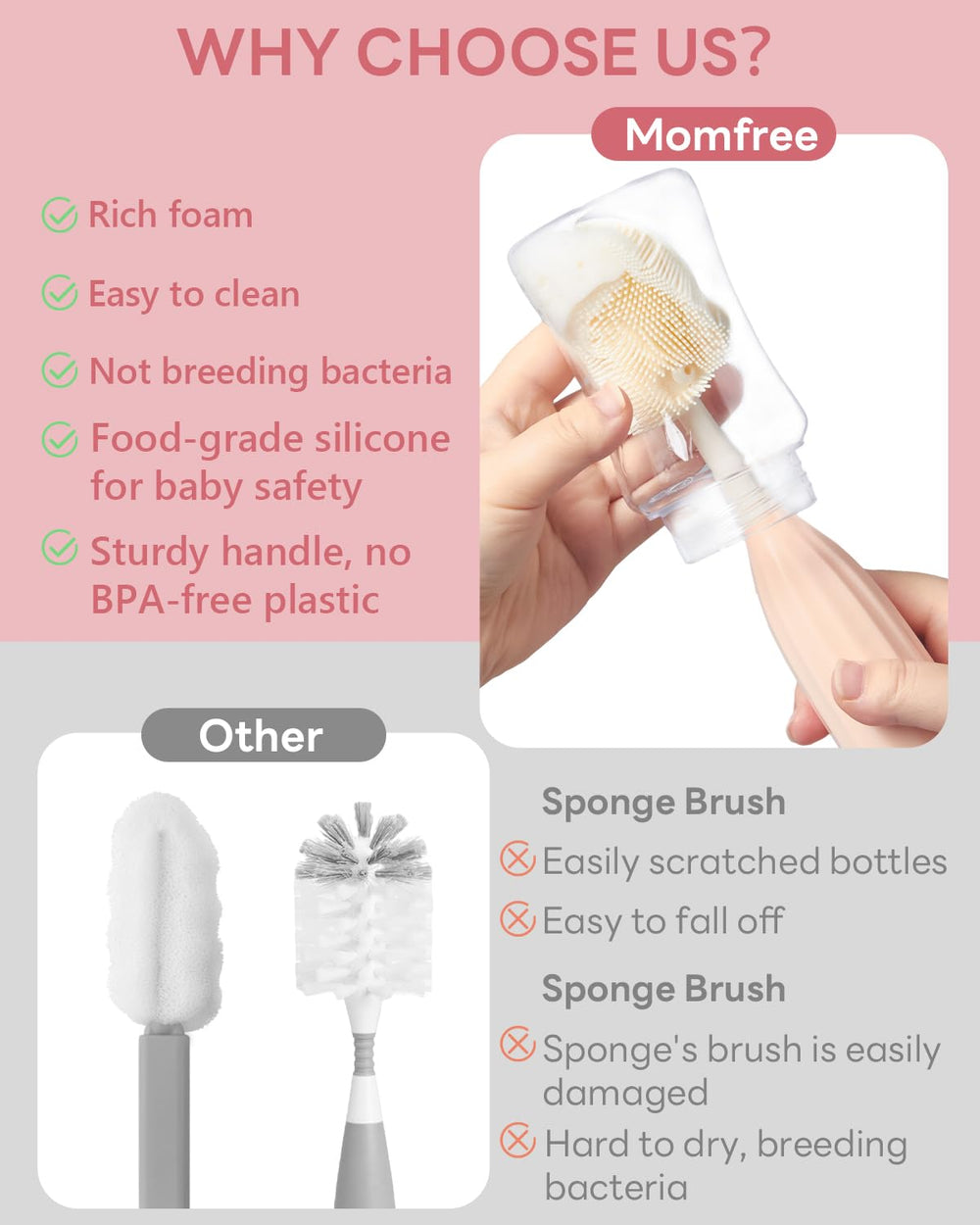 Momfree silicone tube brush reaches narrow openings like straws for small tubes