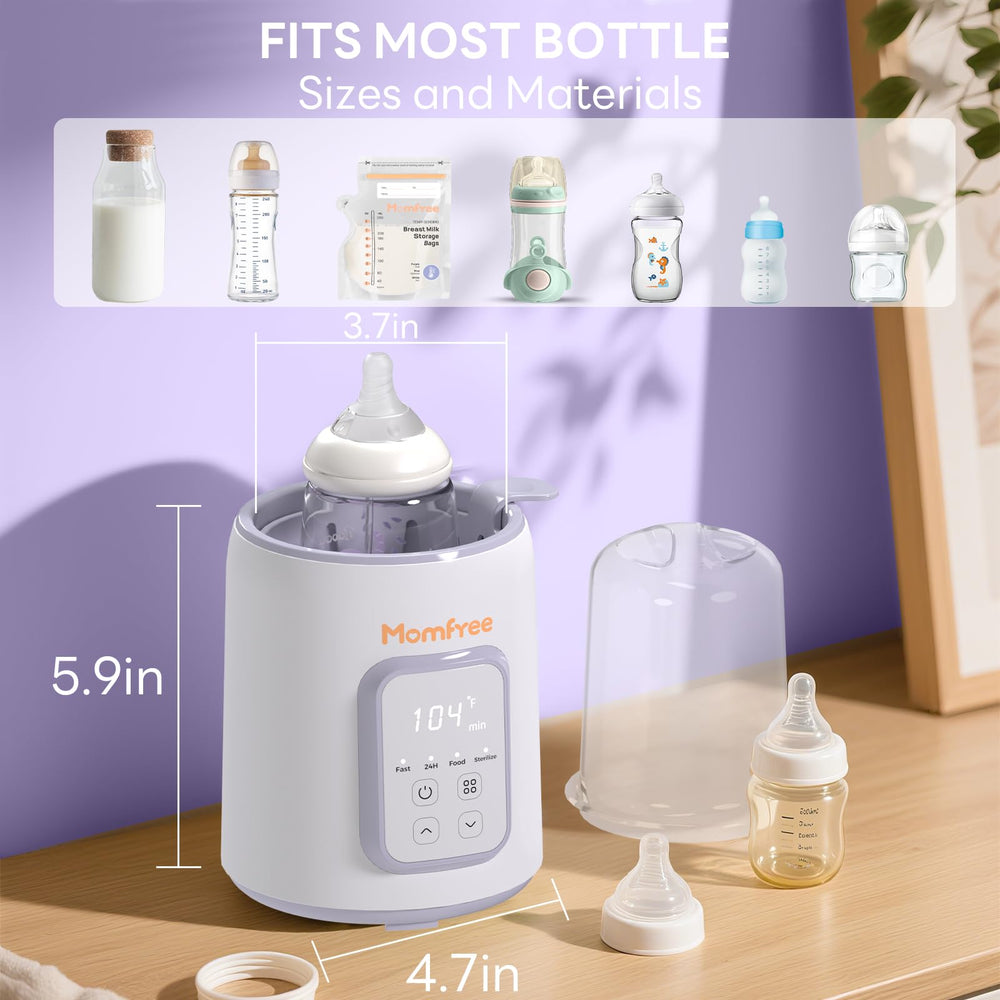 Momfree bottle-warmer-8-in-1-function showcases versatile warming for bottles and baby meals.