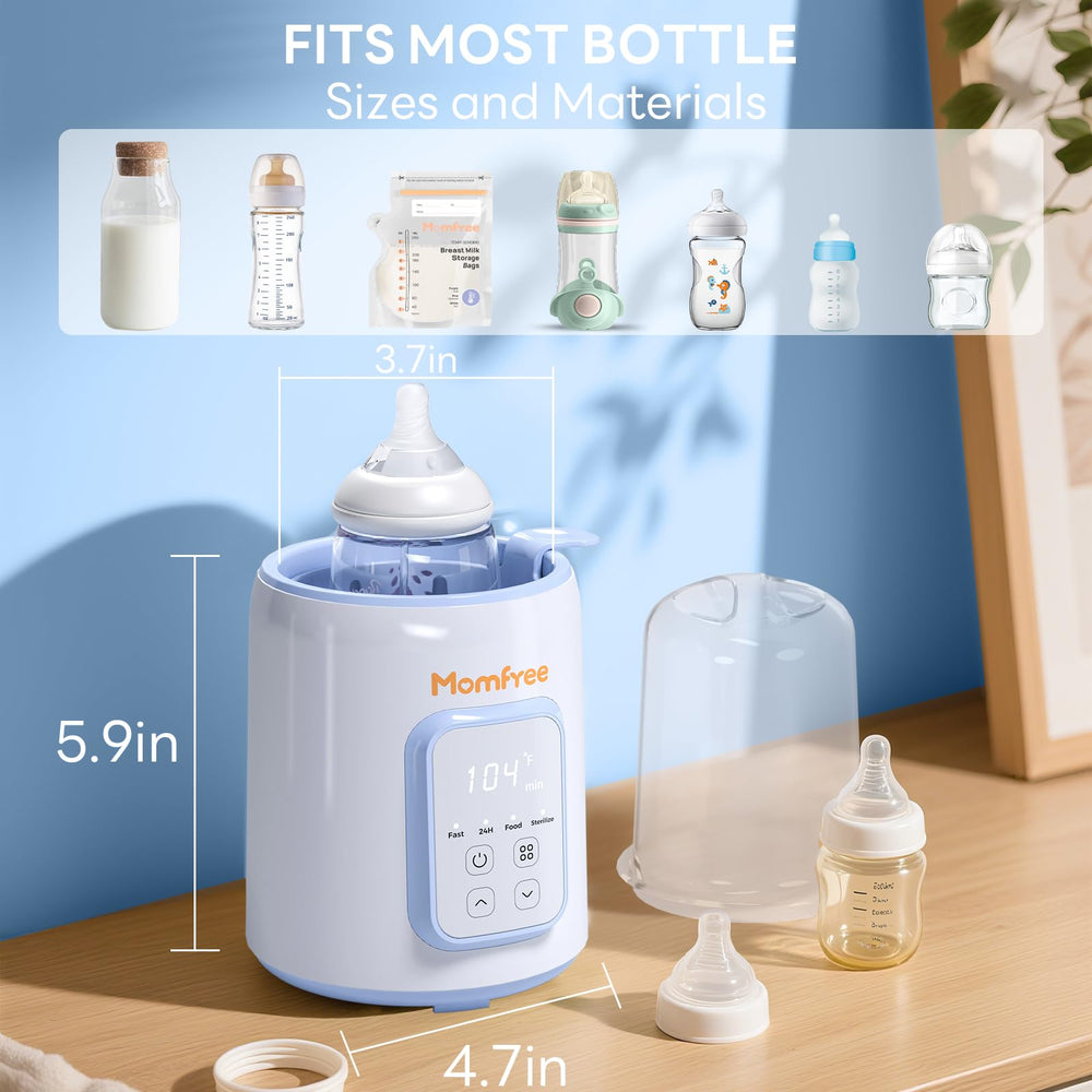 Momfree bottle warmer 8-in-1 function image illustrates versatile feeding options