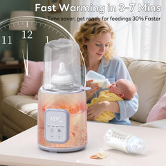 Momfree bottle warmer auto-shut-off image emphasizes safety and peace of mind.