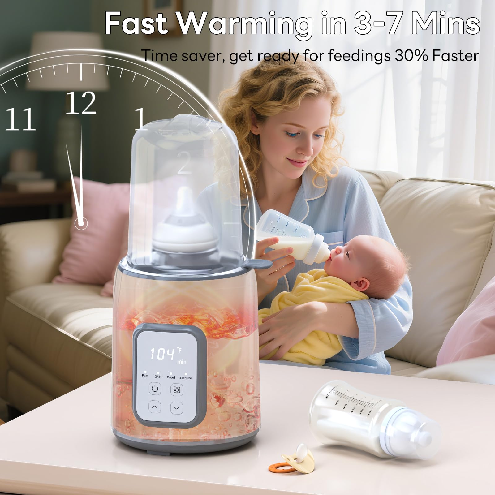 Momfree bottle warmer auto shut-off for safe, hands-free operation.