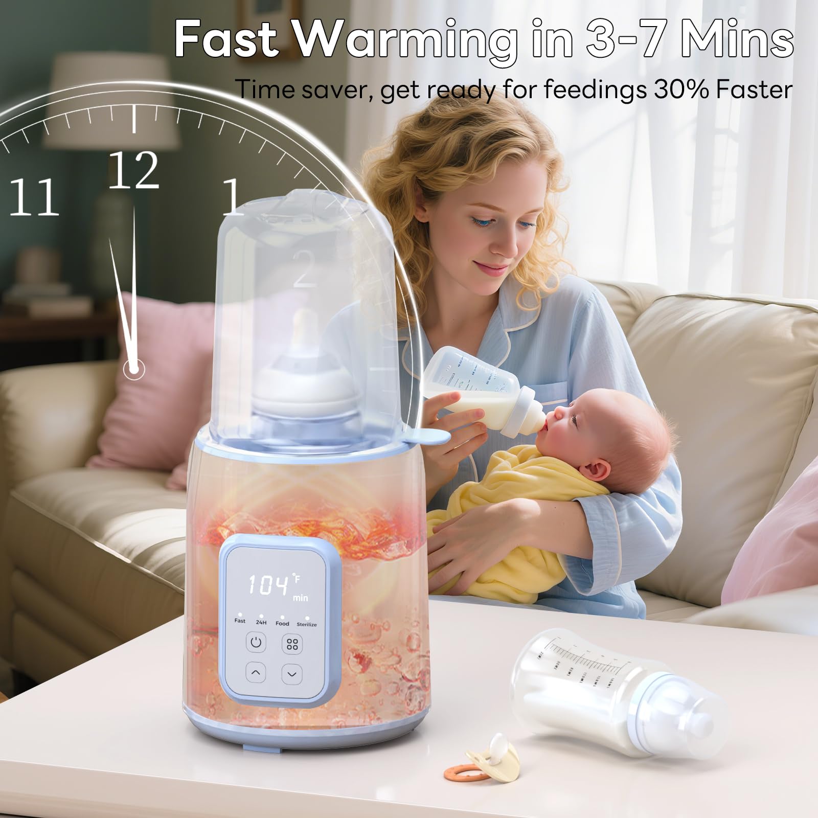 Momfree bottle warmer control panel highlights adjustable warming settings