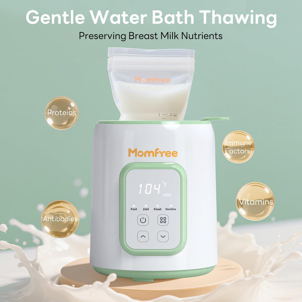 Momfree bottle warmer fits most bottle types for versatility.