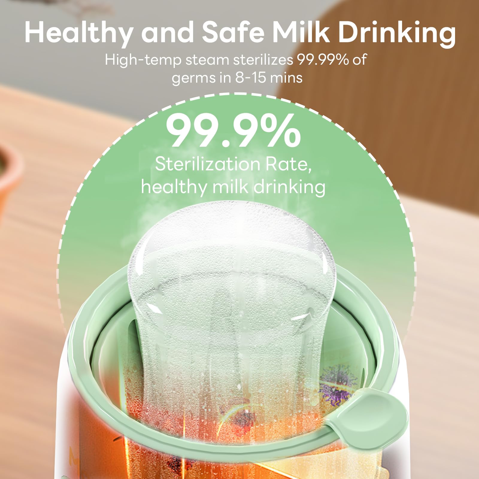 Momfree bottle warmer supports steaming and baby food heating.