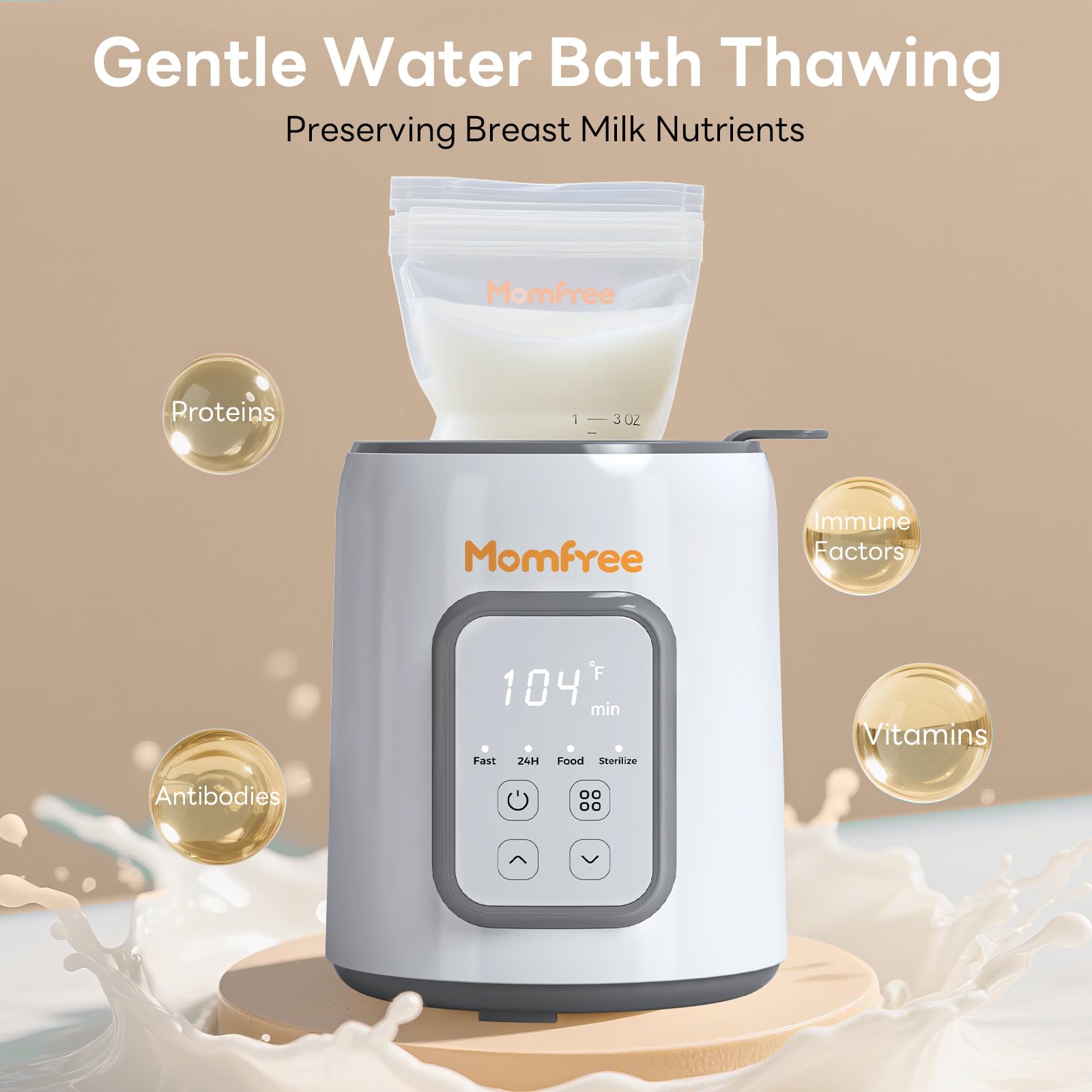 Momfree bottle warmer steaming mode gently heats baby food.