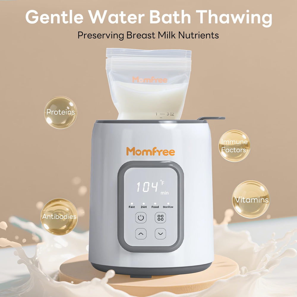 Momfree bottle warmer steaming mode gently heats baby food.