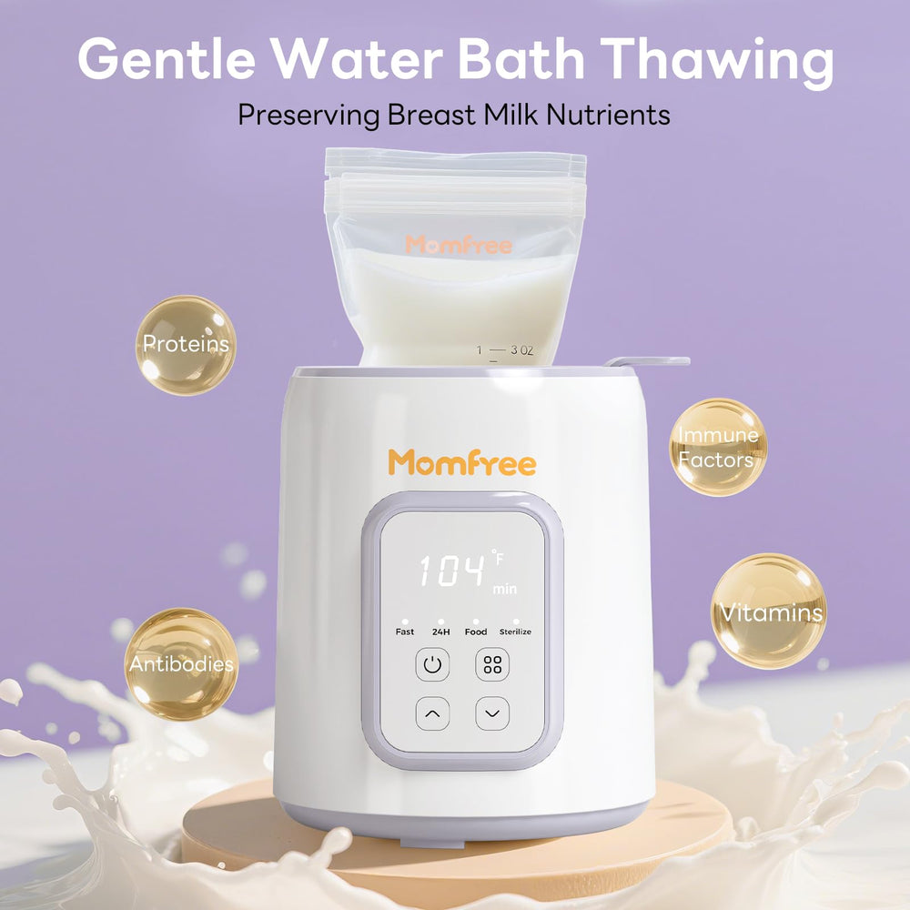 Momfree temperature-control-focus showcases precise heat for consistent milk warming.