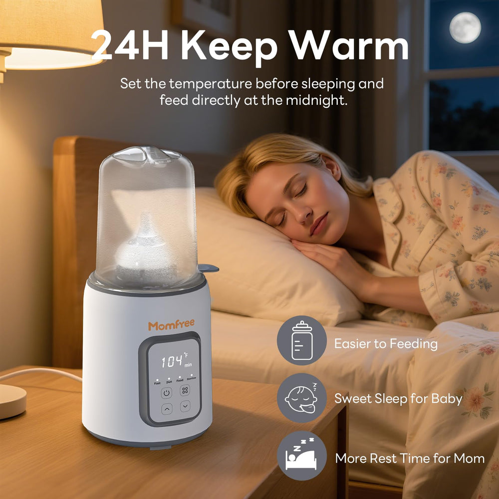 Momfree bottle warmer thaw mode for thawing frozen milk.