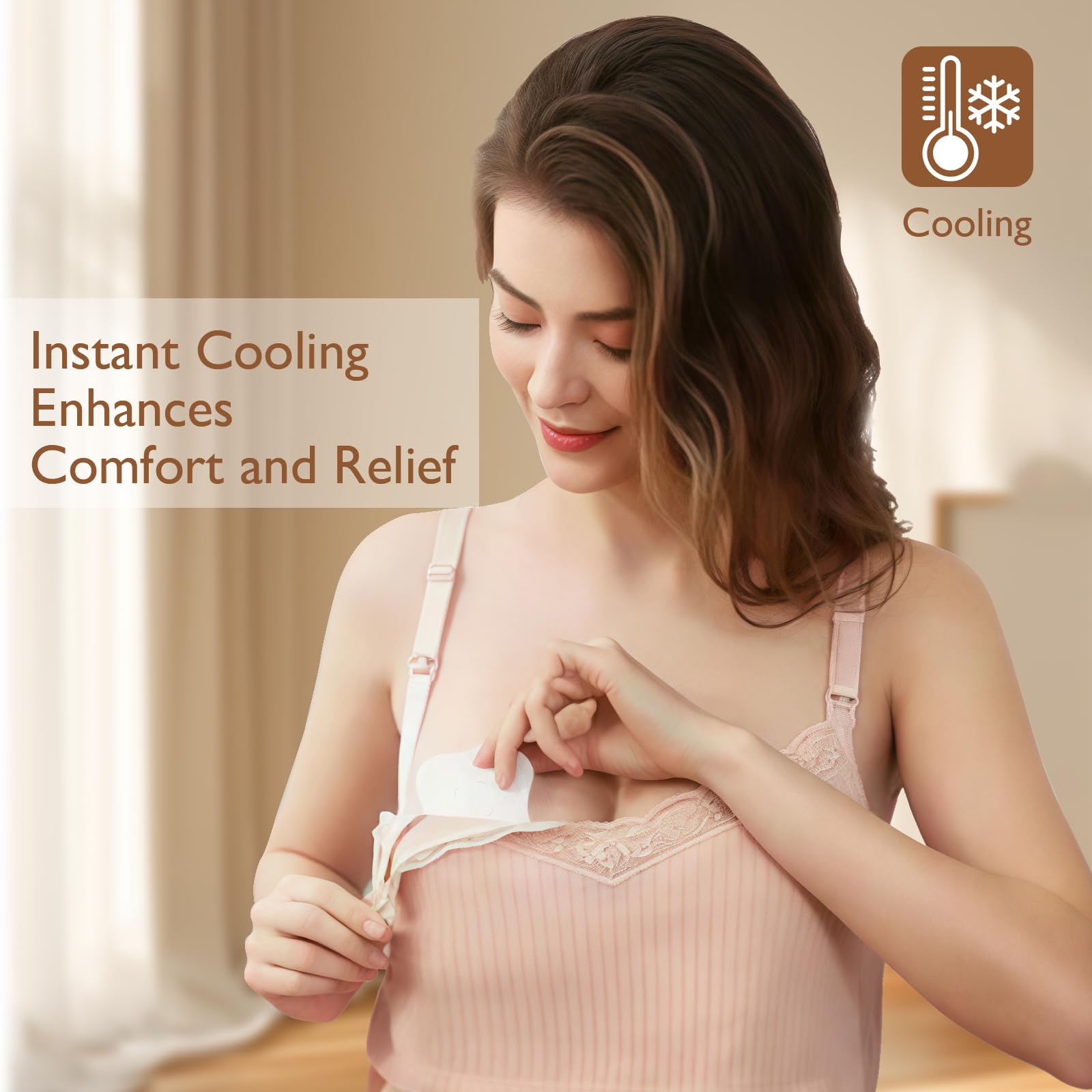 Fridge-cooling effect demonstrated for extra relief on sore nipples.