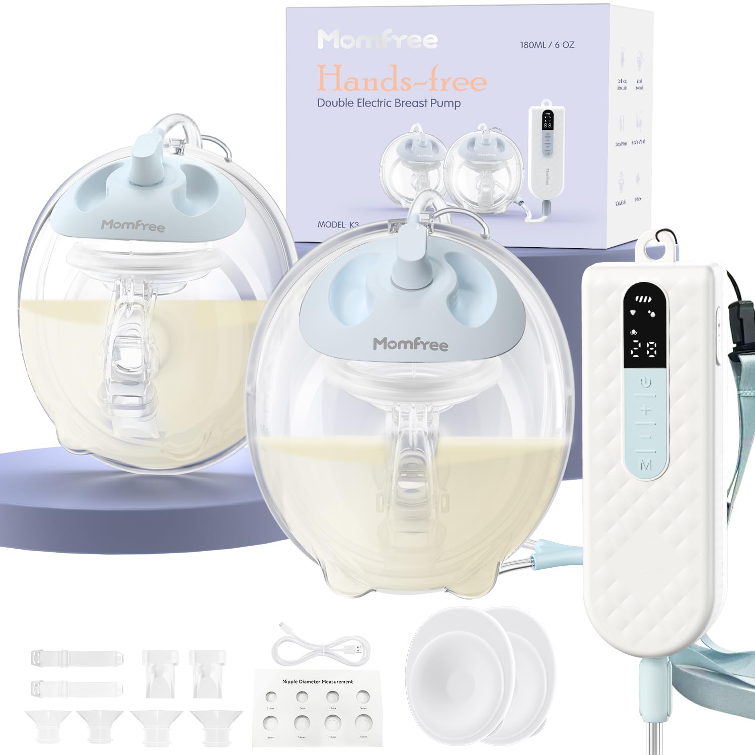 Momfree K3 ultra-light wearable breast pump in use for hands-free pumping