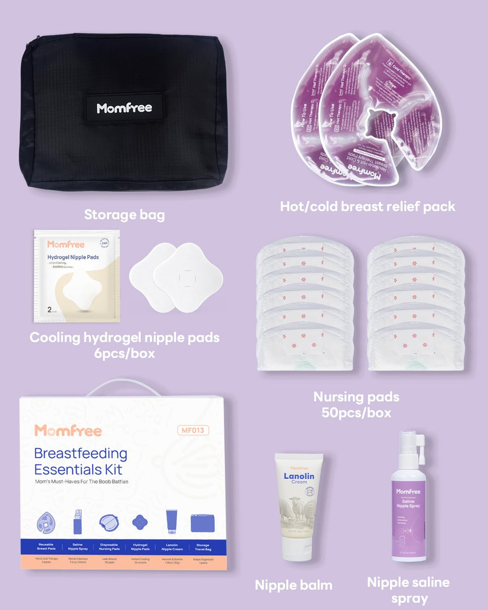 Momfree kit in-use scene closeup—all-in-one nursing care in a portable kit.