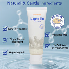 Momfree lanolin cream texture demonstrates smooth absorption for sensitive skin