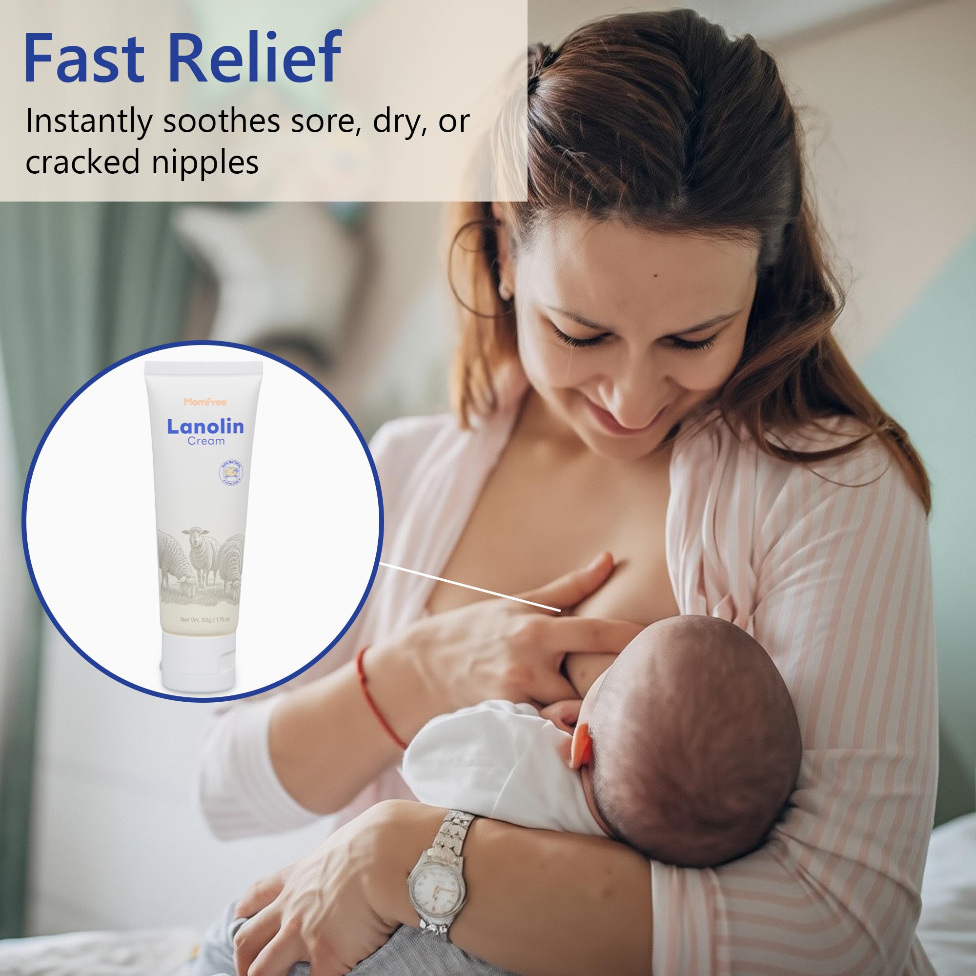 Momfree nipple cream application on nipple showing quick relief possibility