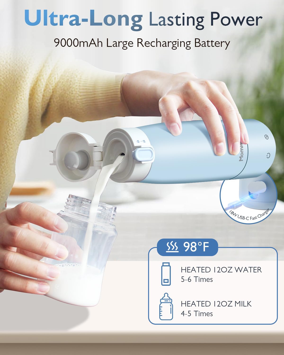 Momfree battery pack powering cordless heating for travel and camping.