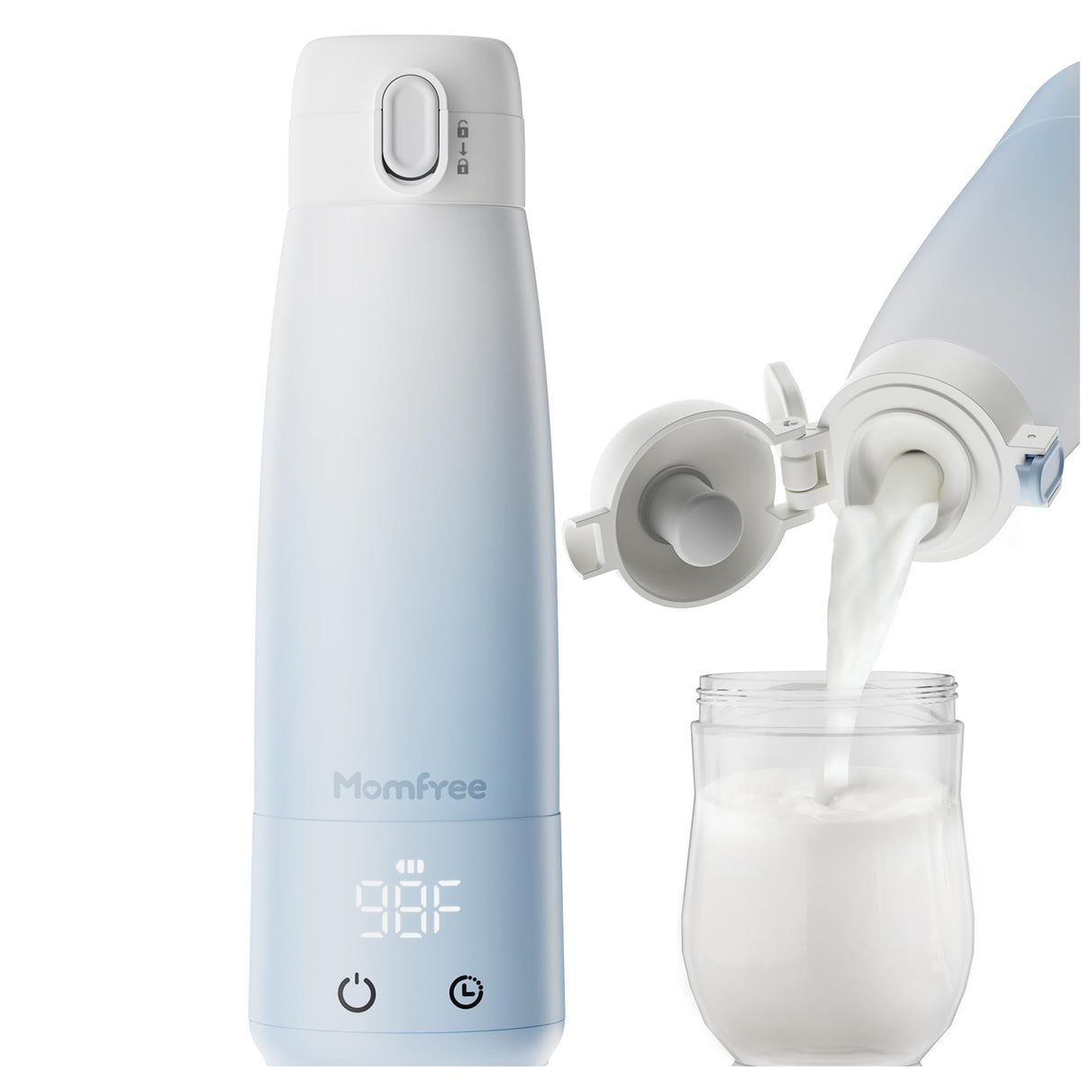 Momfree portable bottle warmer front view for on-the-go warmth and quick milk prep.